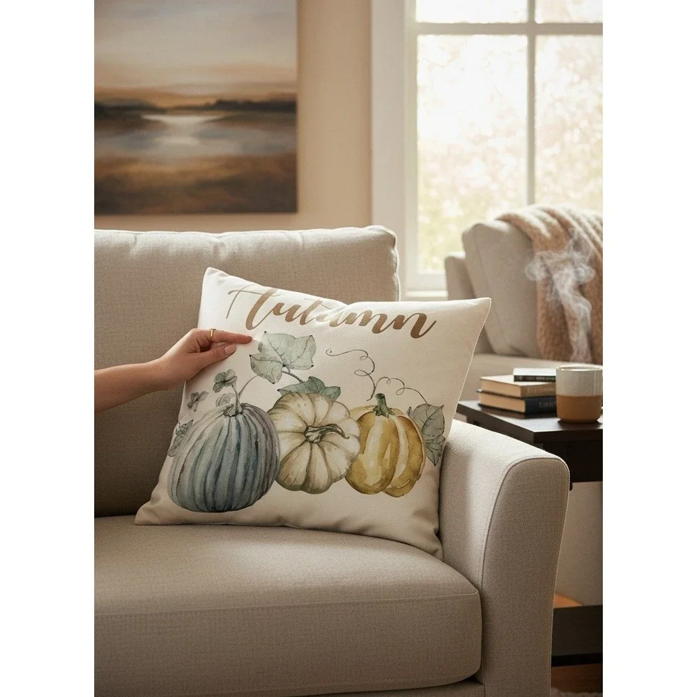 Set of 2 Fall Autumn Grateful Pumpkin Decorative Pillow Covers 18x18 Farmhouse